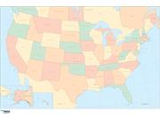 United States Simple <br / > Political <br / > Wall Map w/  Ocean Map