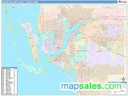 Fort Myers-Cape Coral <br /> Wall Map <br /> Color Cast Style 2024 Map