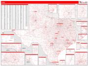 Texas <br /> Wall Map <br /> Zip Code <br /> Red Line Style 2024 Map