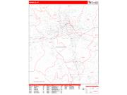 Asheville <br /> Wall Map <br /> Zip Code <br /> Red Line Style 2022 Map