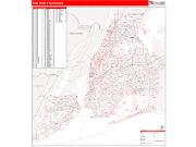 New York 5 Boroughs <br /> Wall Map <br /> Zip Code <br /> Red Line Style 2024 Map