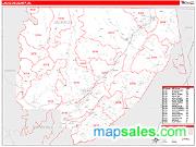 Jackson County, AL <br /> Wall Map <br /> Zip Code <br /> Red Line Style 2024 Map