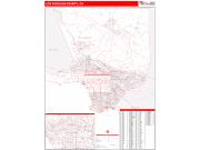 Los Angeles County, CA <br /> Wall Map <br /> Zip Code <br /> Red Line Style 2024 Map