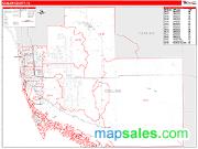 Collier County, FL <br /> Wall Map <br /> Zip Code <br /> Red Line Style 2024 Map