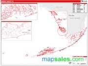 Monroe County, FL <br /> Wall Map <br /> Zip Code <br /> Red Line Style 2024 Map