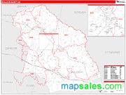 Bulloch County, GA <br /> Wall Map <br /> Zip Code <br /> Red Line Style 2024 Map