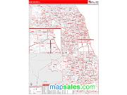 Cook County, IL <br /> Wall Map <br /> Zip Code <br /> Red Line Style 2024 Map