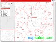 Jefferson County, IL <br /> Wall Map <br /> Zip Code <br /> Red Line Style 2024 Map