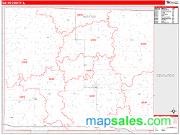 Wayne County, IL <br /> Wall Map <br /> Zip Code <br /> Red Line Style 2024 Map
