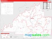 Gibson County, IN <br /> Wall Map <br /> Zip Code <br /> Red Line Style 2024 Map