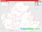 Henry County, KY <br /> Wall Map <br /> Zip Code <br /> Red Line Style 2024 Map