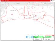 Cameron County, LA <br /> Wall Map <br /> Zip Code <br /> Red Line Style 2024 Map