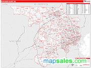 Middlesex County, MA <br /> Wall Map <br /> Zip Code <br /> Red Line Style 2024 Map