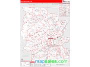 Worcester County, MA <br /> Wall Map <br /> Zip Code <br /> Red Line Style 2024 Map