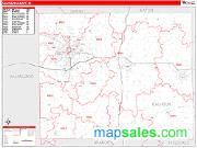 Calhoun County, MI <br /> Wall Map <br /> Zip Code <br /> Red Line Style 2024 Map