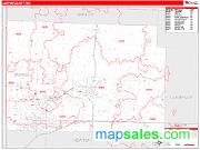 Jasper County, MO <br /> Wall Map <br /> Zip Code <br /> Red Line Style 2024 Map