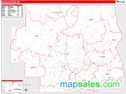 Lincoln County, MO <br /> Wall Map <br /> Zip Code <br /> Red Line Style 2024 Map