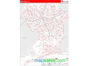 Queens County, NY <br /> Wall Map <br /> Zip Code <br /> Red Line Style 2024 Map