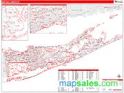 Suffolk County, NY <br /> Wall Map <br /> Zip Code <br /> Red Line Style 2024 Map