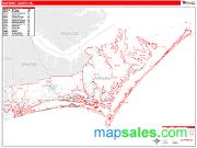 Carteret County, NC <br /> Wall Map <br /> Zip Code <br /> Red Line Style 2024 Map