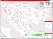 Columbus County, NC <br /> Wall Map <br /> Zip Code <br /> Red Line Style 2024 Map