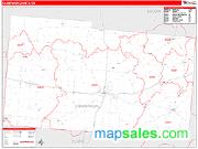 Champaign County, OH <br /> Wall Map <br /> Zip Code <br /> Red Line Style 2024 Map