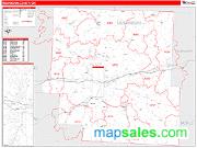 Muskingum County, OH <br /> Wall Map <br /> Zip Code <br /> Red Line Style 2024 Map