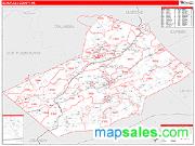 Schuylkill County, PA <br /> Wall Map <br /> Zip Code <br /> Red Line Style 2024 Map