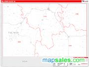 Fall River County, SD <br /> Wall Map <br /> Zip Code <br /> Red Line Style 2024 Map