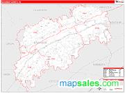 Grainger County, TN <br /> Wall Map <br /> Zip Code <br /> Red Line Style 2024 Map
