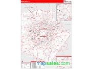 Bexar County, TX <br /> Wall Map <br /> Zip Code <br /> Red Line Style 2024 Map