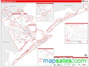 Galveston County, TX <br /> Wall Map <br /> Zip Code <br /> Red Line Style 2024 Map
