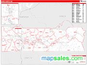 Lewis County, WA <br /> Wall Map <br /> Zip Code <br /> Red Line Style 2024 Map