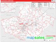 Augusta-Aiken <br /> Wall Map <br /> Red Line Style 2024 Map