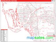 Fort Myers-Cape Coral <br /> Wall Map <br /> Red Line Style 2024 Map