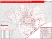 Houston-The Woodlands-Sugar Land <br /> Wall Map <br /> Red Line Style 2024 Map