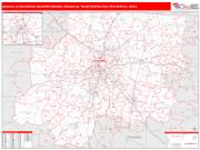 Nashville-Davidson-Murfreesboro-Franklin <br /> Wall Map <br /> Red Line Style 2024 Map