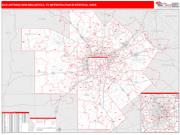 San Antonio-New Braunfels <br /> Wall Map <br /> Red Line Style 2024 Map
