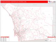San Diego-Carlsbad <br /> Wall Map <br /> Red Line Style 2024 Map