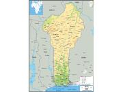 Benin <br /> Physical <br /> Wall Map Map