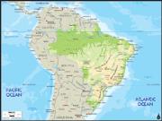 Brazil <br /> Physical <br /> Wall Map Map
