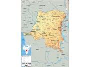 Democratic Republic of Congo <br /> Physical <br /> Wall Map Map