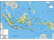 Indonesia <br /> Physical <br /> Wall Map Map