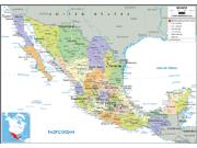 Mexico <br /> Political <br /> Wall Map Map