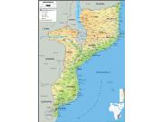 Mozambique <br /> Physical <br /> Wall Map Map