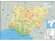 Nigeria <br /> Physical <br /> Wall Map Map