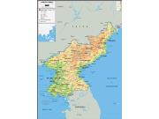North Korea <br /> Physical <br /> Wall Map Map