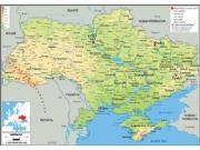 Ukraine <br /> Physical <br /> Wall Map Map