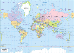 Europe-Centered World Political Wall Map - Mercator