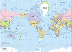 Americas-Centered World Political Wall Map - Mercator